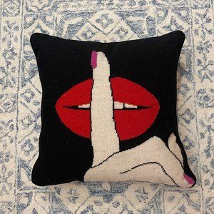 Jonathan Adler Lips Hush Needlepoint Throw Pillow